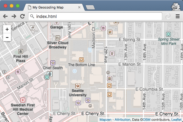 Leaflet canvas map with controls and attribution